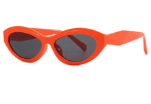 Load image into Gallery viewer, Orange sunglasses with dark lenses on a white background